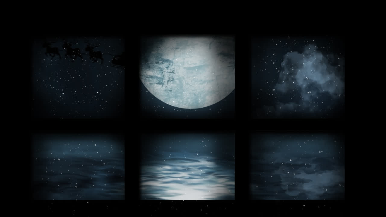 창문 을 통해 볼 수 있는 사 ⁇  과 함께  ⁇ 매 를 타고 있는 산타클로스 의 애니메이션