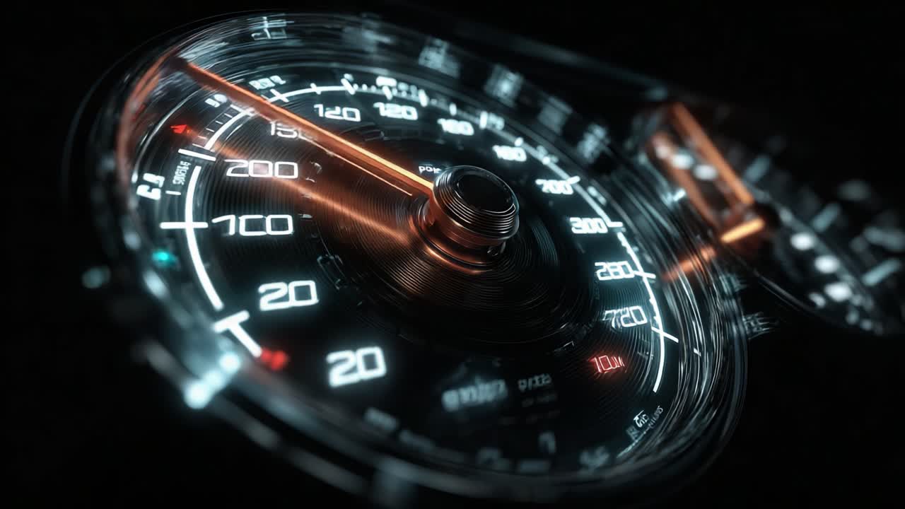 Captivating Close-Up of a Car Speedometer Displaying Increased Velocity and Precision Readings with an Elegant Black Background Aesthetic