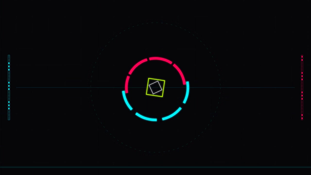 Interfaccia HUD digitale astratta con forme geometriche rotanti