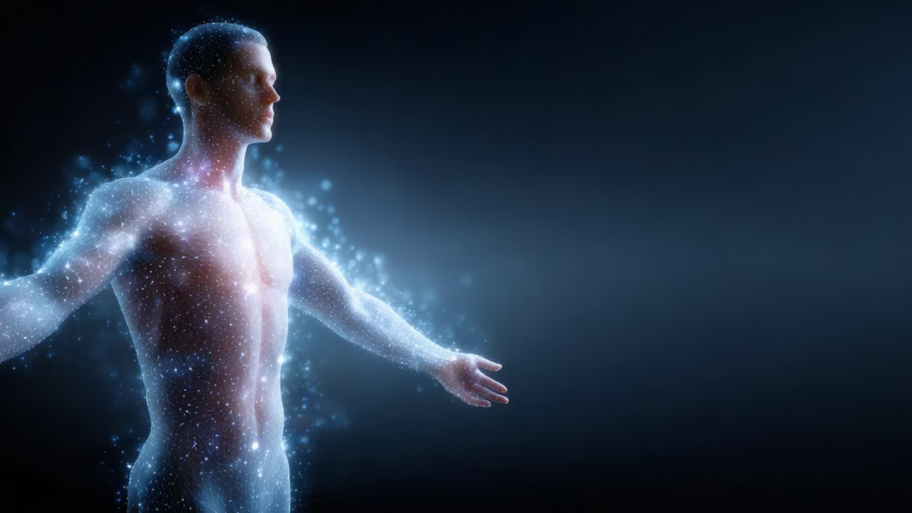 A Stunning Visualization of a Human Figure Emanating Ethereal Light and Energy, Capturing the Essence of Life and Transformation in a Cosmic Setting