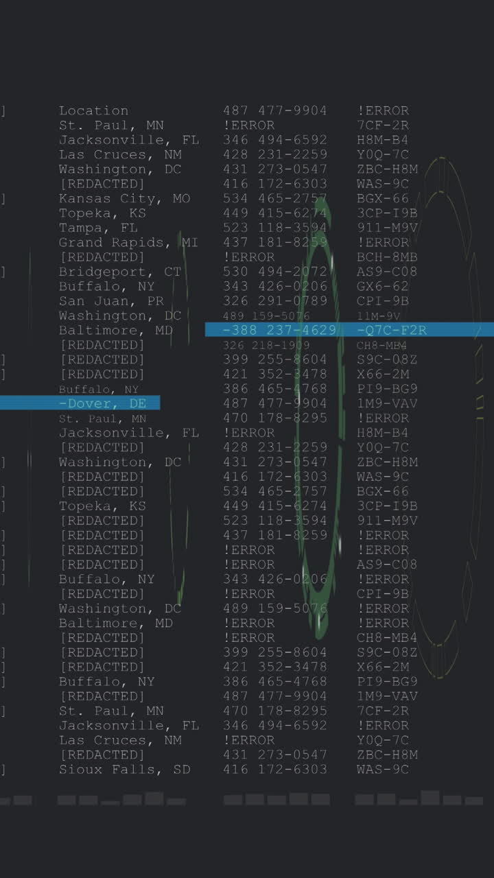 Animation of scope scanning and data processing on black background