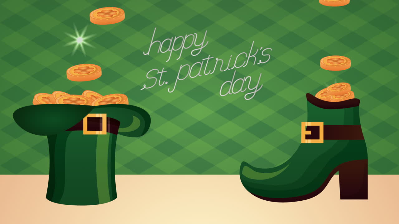 세인트 패트릭스 데이 애니메이션 카드 엘프 부츠와 모자