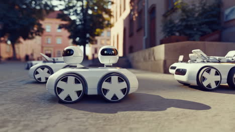 autonomous delivery robots on a city street