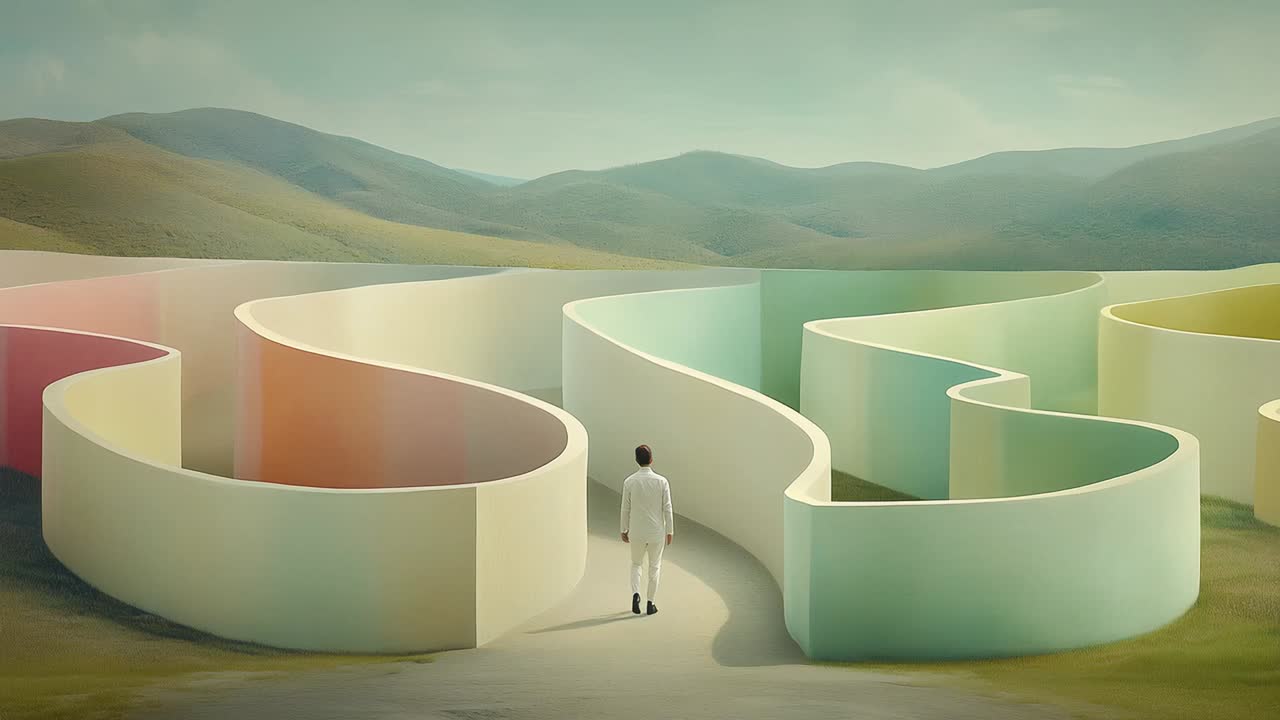 A Person Navigating a Colorful Maze