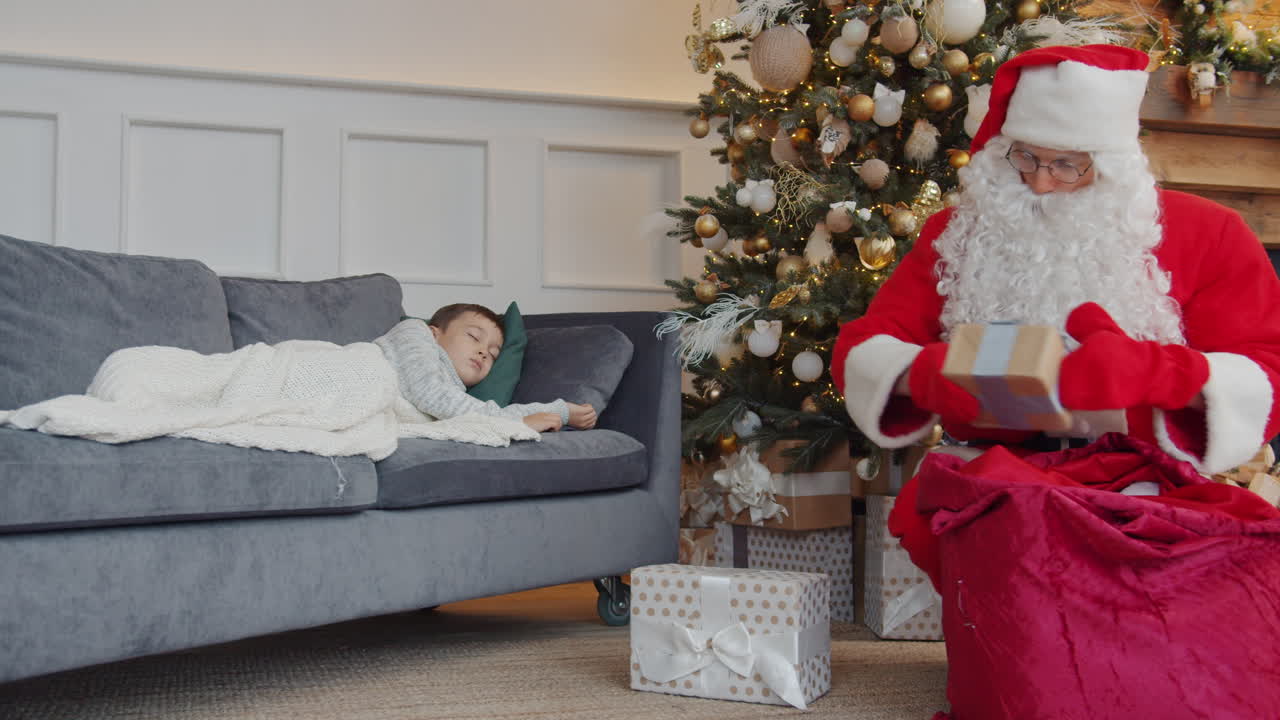 Santa Claus Delivers Gifts to a Sleeping Child