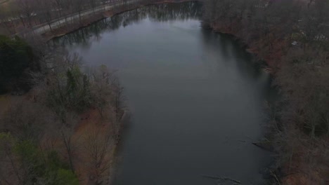 berea ohio metroparks, wallace lake in the winter, flying over wallace lake heading south