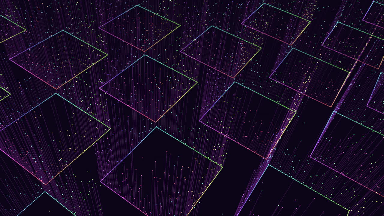 네온 점과 선이 있는 미래형 무지개 큐브 패턴 1