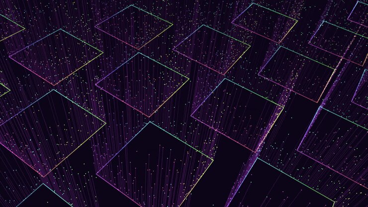 Futuristic rainbow cubes pattern with neon dots and lines 1