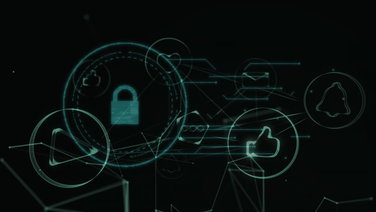 Digital Security and Social Media Icons Network Animation