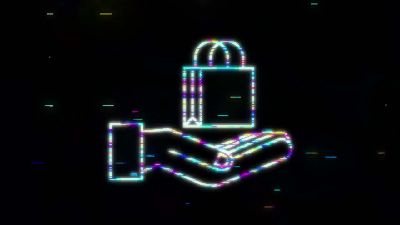 concepto de comercio electrónico de compras en línea con icono de compras y marketing en línea. manos sosteniendo bolsas de compras. gráfico de movimiento