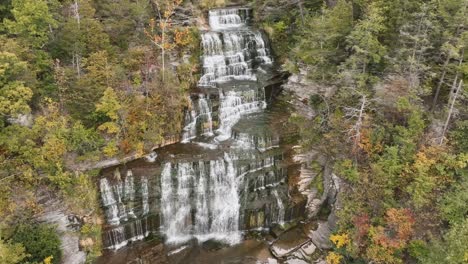 aerial view of hector falls in burdett, new york state, usa