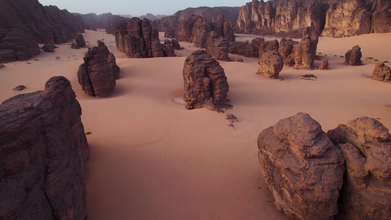 Rock Formations At Tassili N'Ajjer National Park In Algeria - Drone Shot