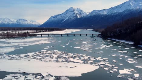 4k 30fps aerial video of the spring breakup, on the knik river, between anchorage and wasilla, alaska