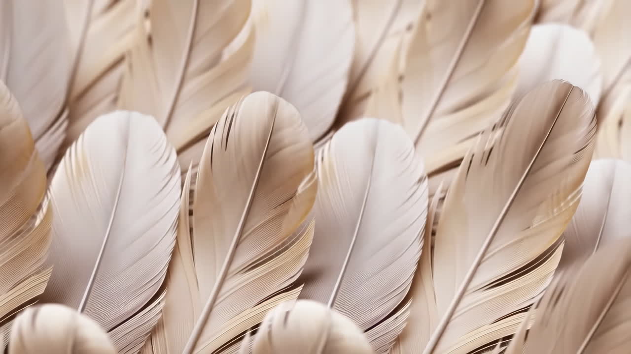 Close-up of soft white and beige feathers creating a delicate texture and pattern