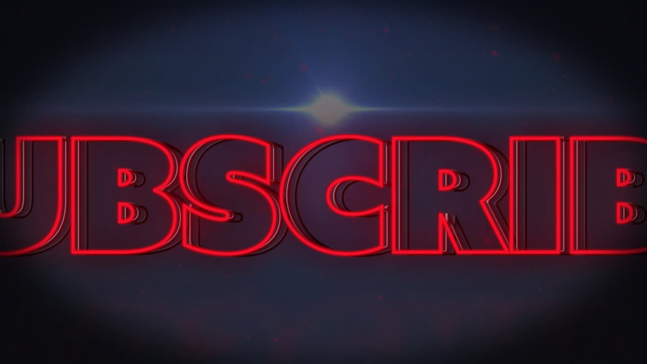Glowing red neon subscribe text on dark background, creating animation effect