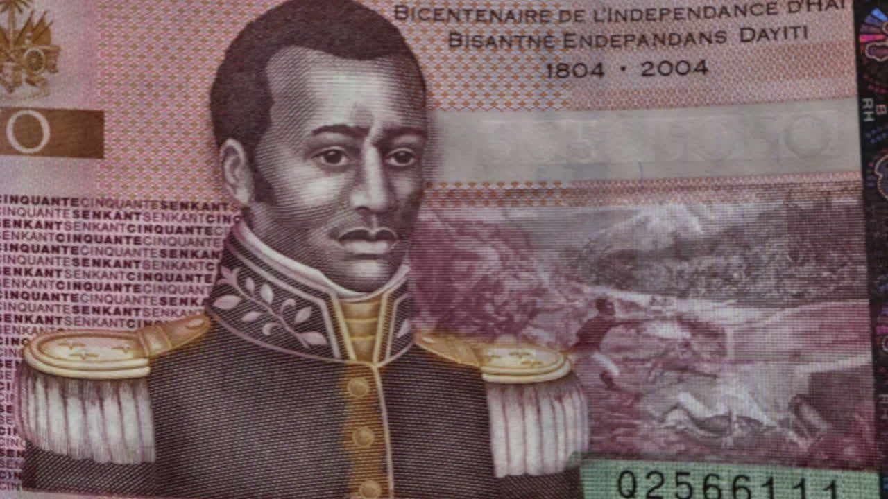 Haitian 50 Gourdes Banknote with Jean-Jacques Dessalines and Green Screen