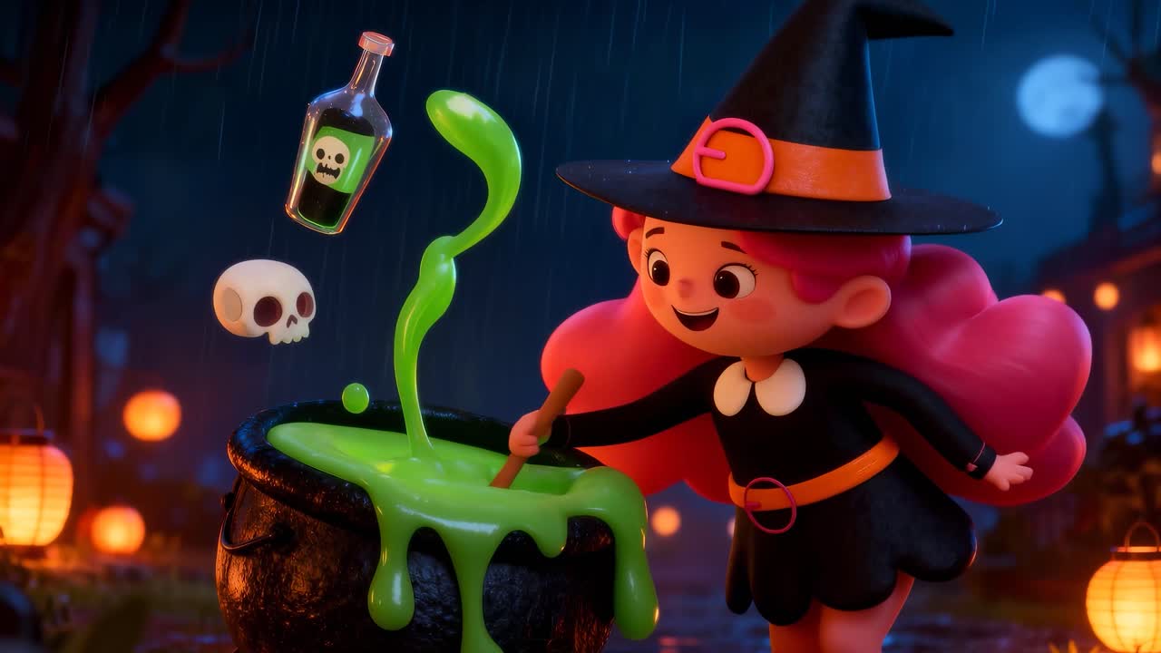 Cute Witch Brewing a Halloween Potion
