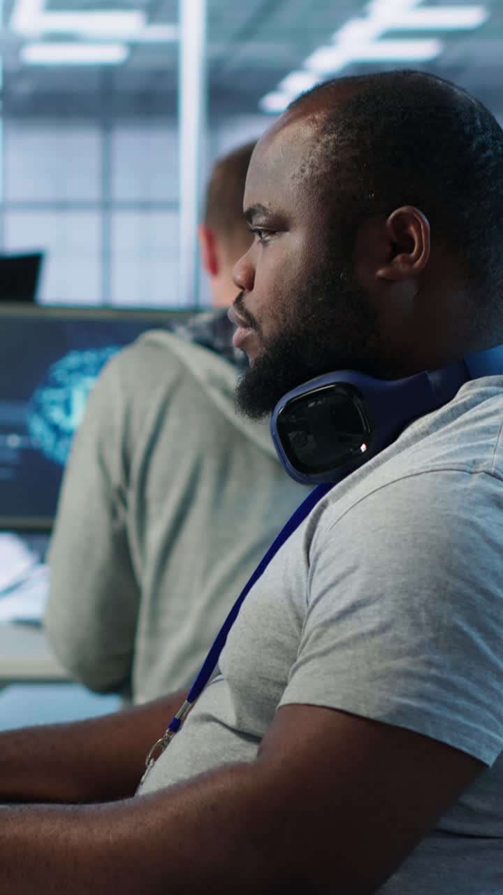 African American Man Smiling in Modern Office
