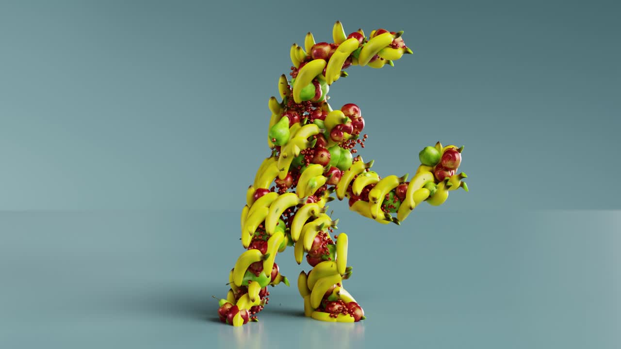 과일 괴물 춤의 루프 애니메이션, 3d 렌더링