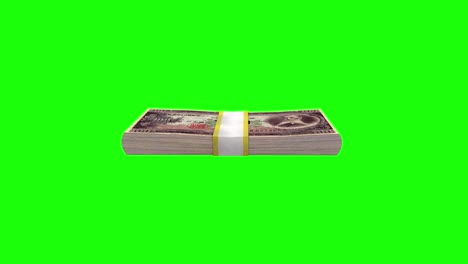 billete de yuan giratorio en la pantalla verde