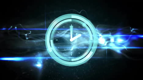 animación del movimiento del reloj, conexiones y procesamiento de datos