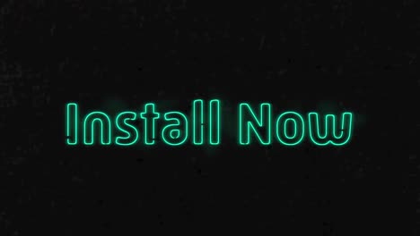 animation of blue neon text, install now, on black background