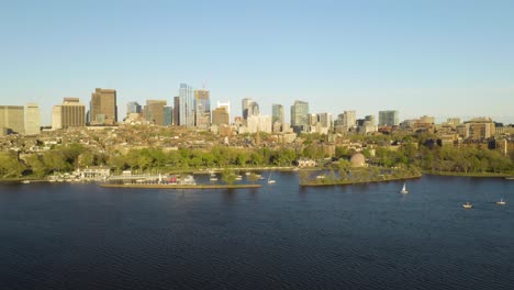 Boston's-Back-Bay-Neighborhood-and-Charles-River,-Aerial-Sliding-Shot