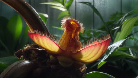 close-up of an exotic spiky flower with an insect