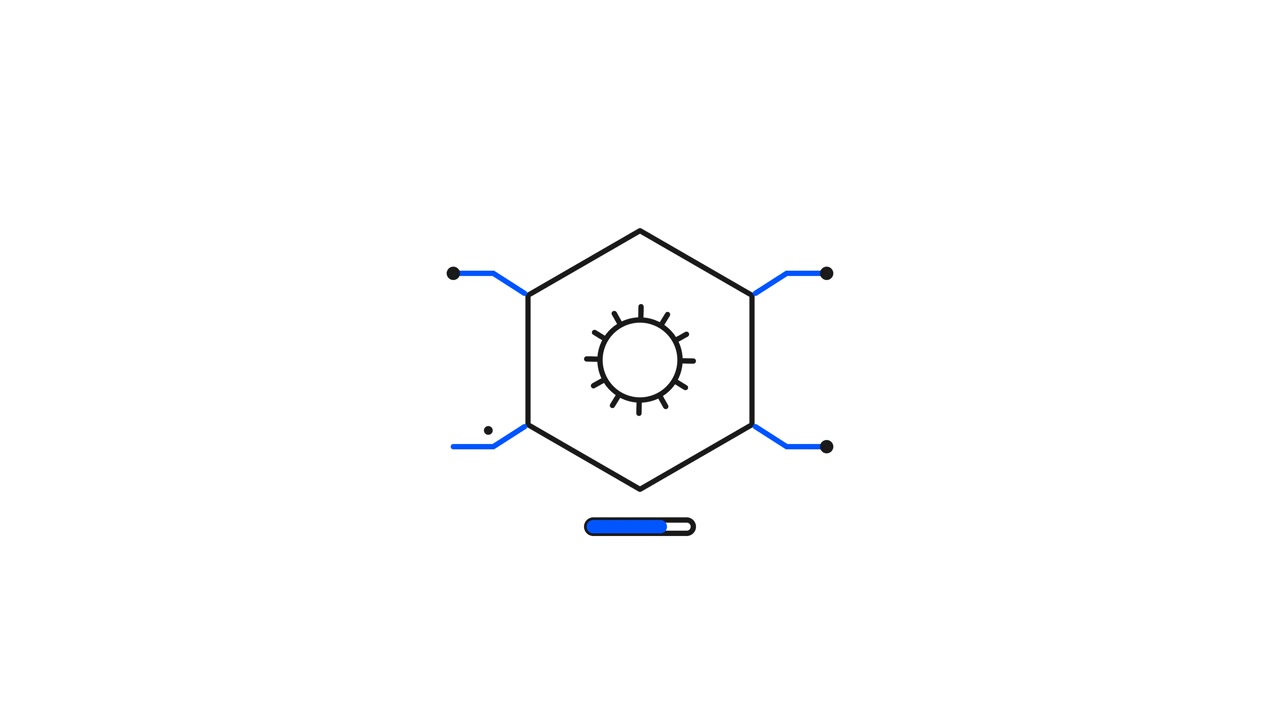 Animated Hexagon Icon with Sun Symbol and Loading Bar
