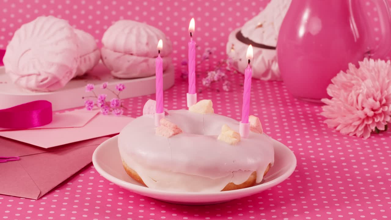 Pink Birthday Donut with Candles
