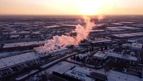 A-static-aerial-shot-of-the-industrial-area-during-sunset