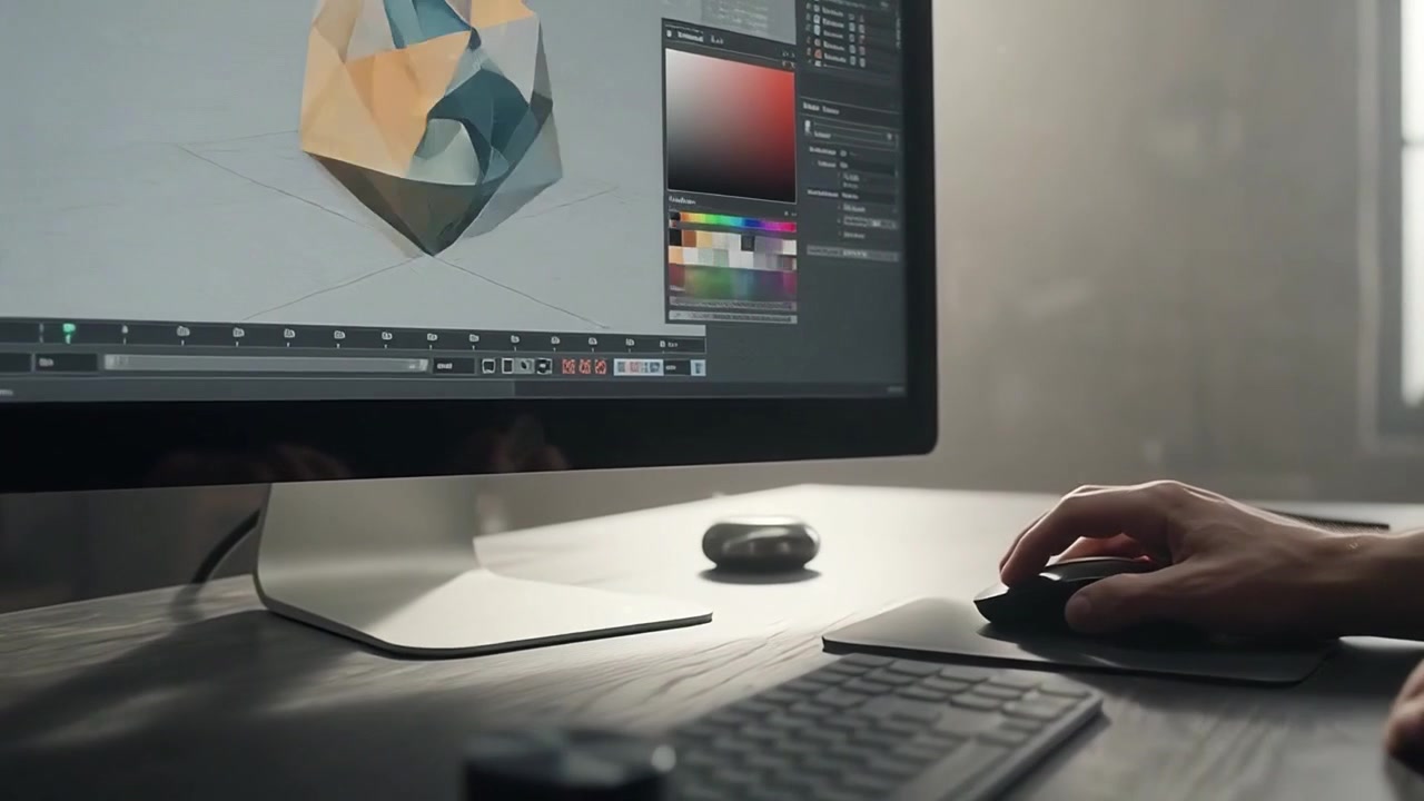 Designer 3D trabalhando em modelo geométrico em estúdio