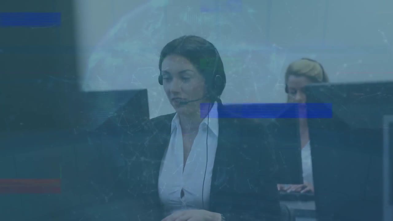 animación de la red de conexiones y fallas sobre mujeres de negocios