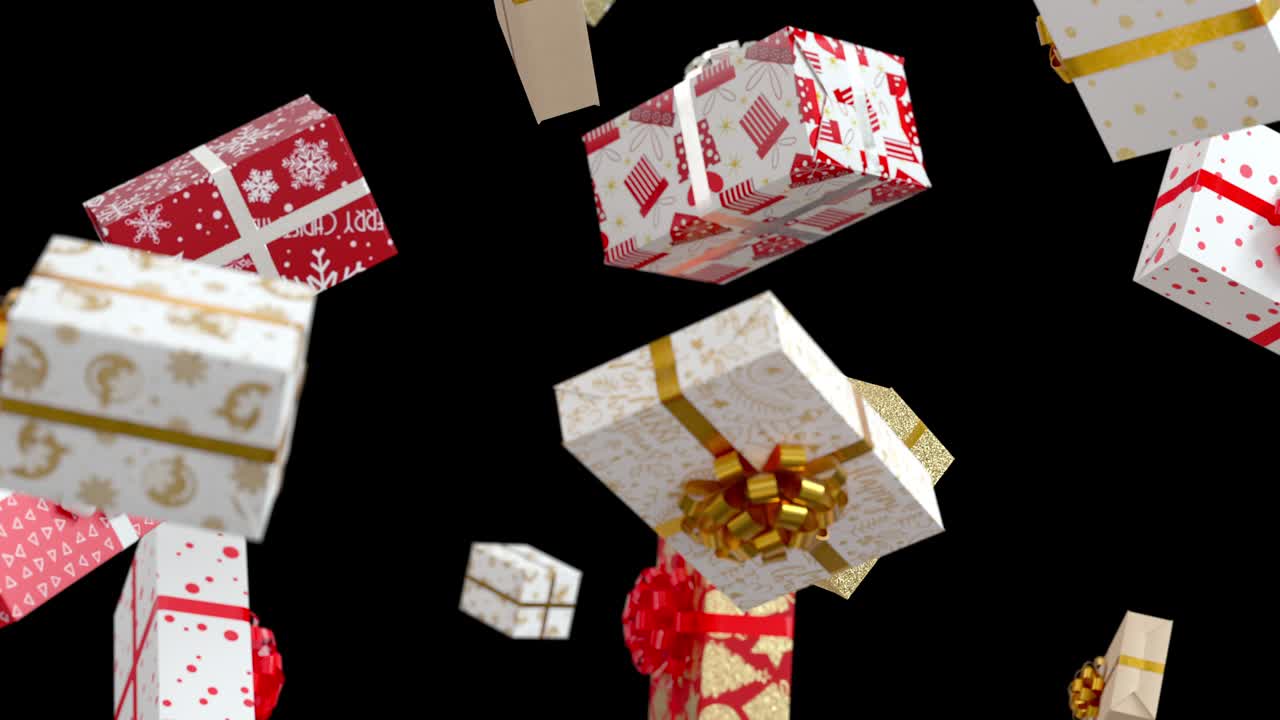 Falling New Year Presents on Green Screen