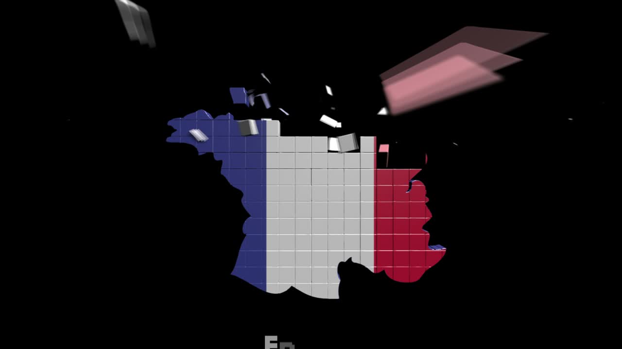 프랑스 지도는 지역별로 소개됩니다. 4k 애니메이션 프랑스 지도 소개 배경은 국가가 하나씩 나타나고 사라지고 카메라 움직임이 있습니다.