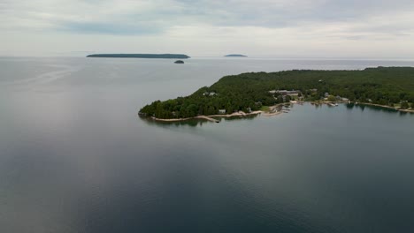 aerial view of an island in a lake