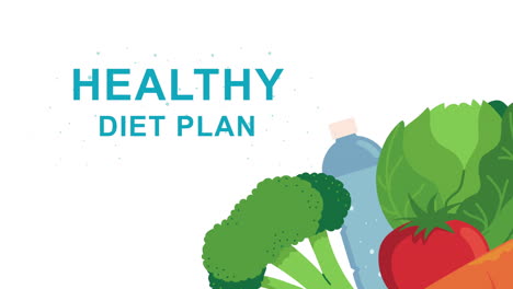 healthy diet plan animation with water and vegetables