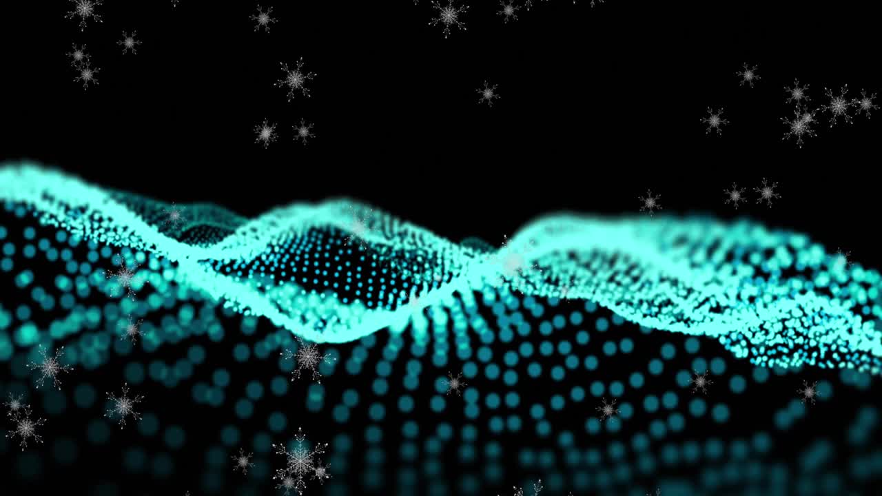 검은 바탕에 녹색 디지털 파도에 맞서 떨어지는 눈송이