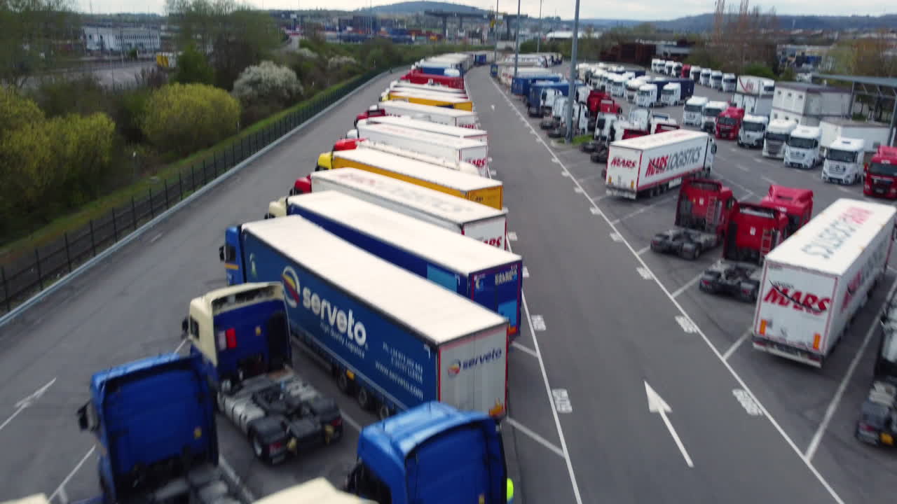 Trucks parked at a truck stop