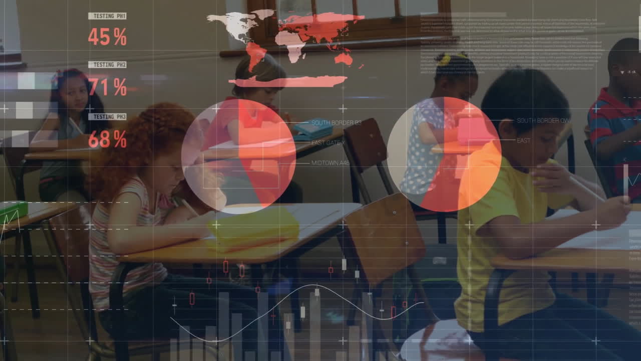 анимация обработки данных на диаграммах по различным детям в классе начальной школы