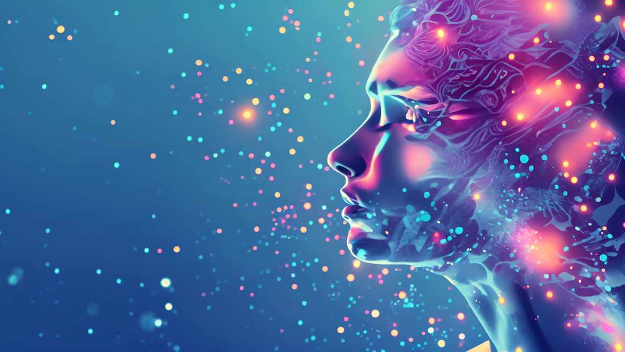 Abstract Glowing Woman Profile