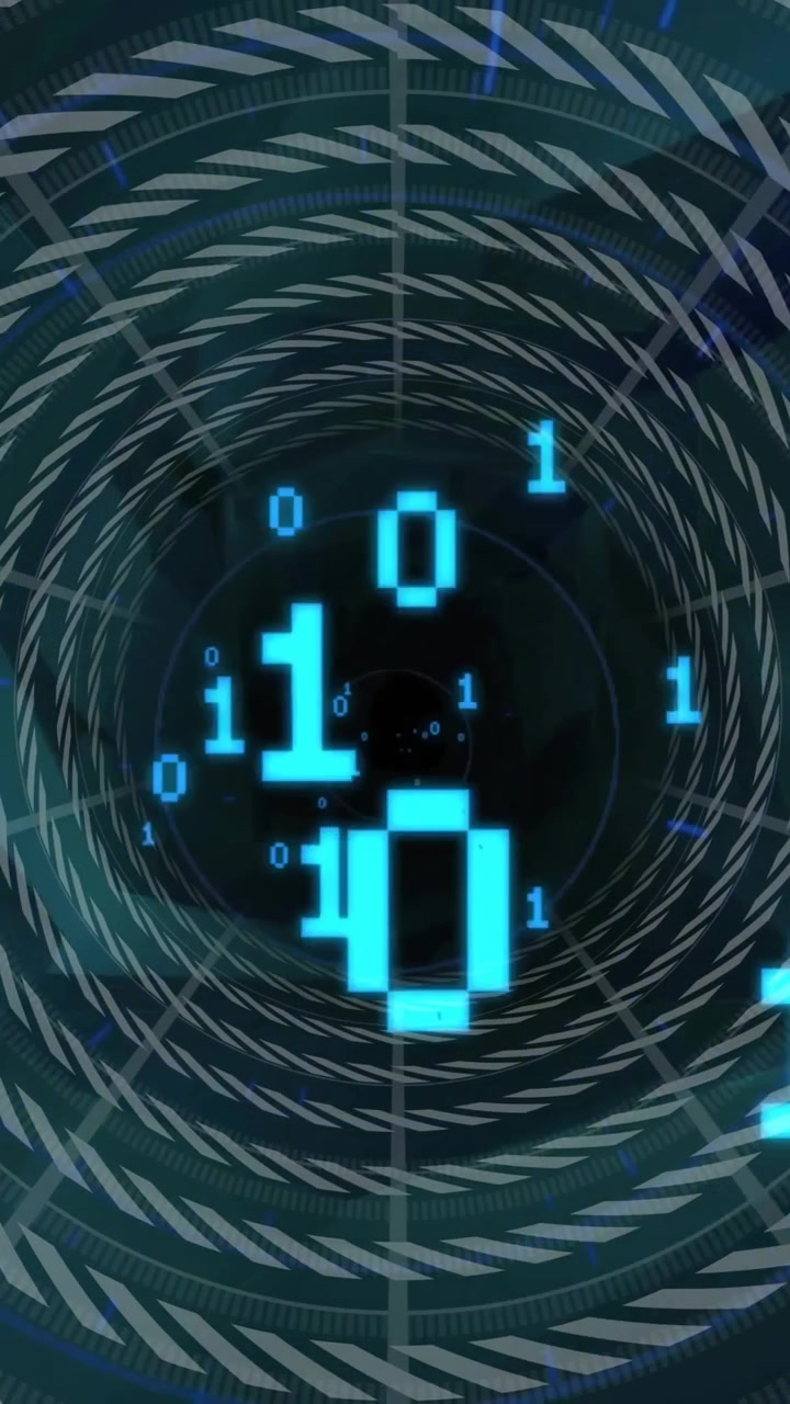 Animation of digital data processing over binary coding and chain tunnel
