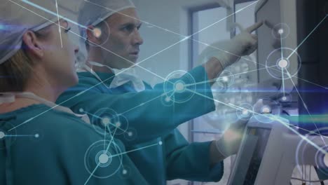 animation of network of connections over diverse male and female surgeons