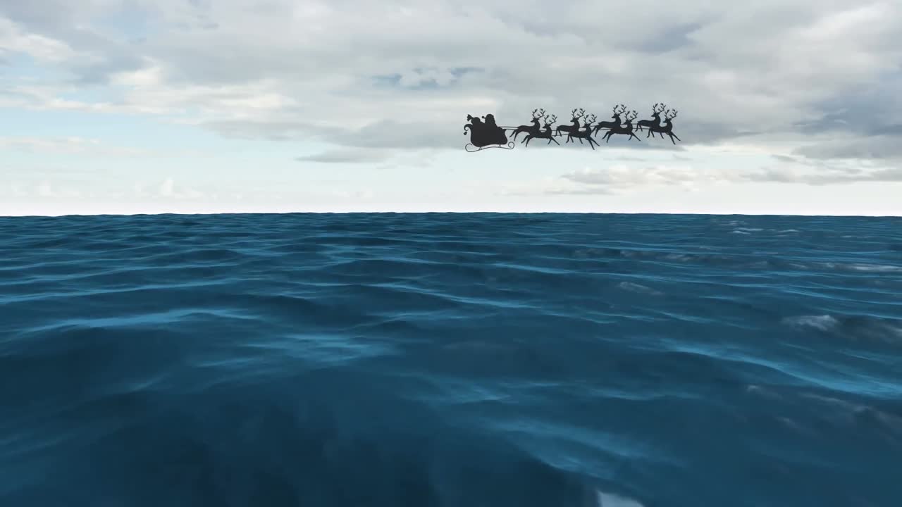 크리스마스 에 바다 를 가로질러 이동 하는 사 ⁇  과 함께  ⁇ 매 를 타고 있는 산타클로스 의 애니메이션