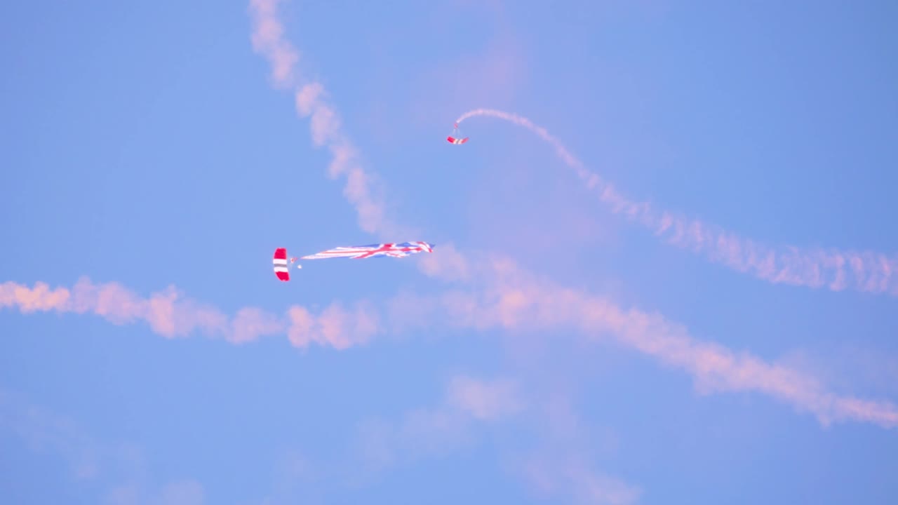 Skydivers with a Union Jack Flag in Formation