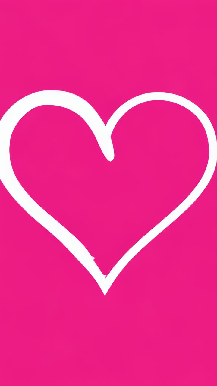 Video verticale: Disegno di un cuore bianco a contorno che si ripete in loop da sinistra verso il centro per completare il cuore su sfondo magenta