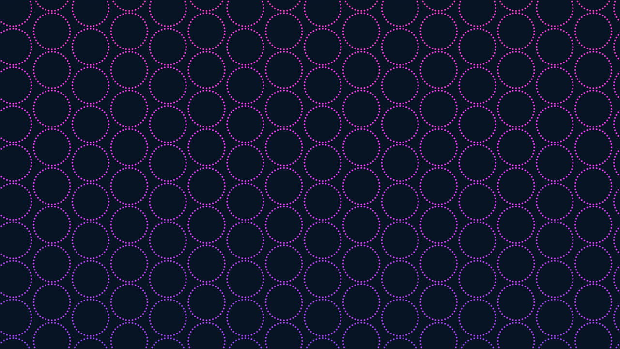 Abstract geometric background with repeating dotted circles in purple on dark navy. Seamless pattern motion for modern tech, wallpaper, UI overlays, and branding