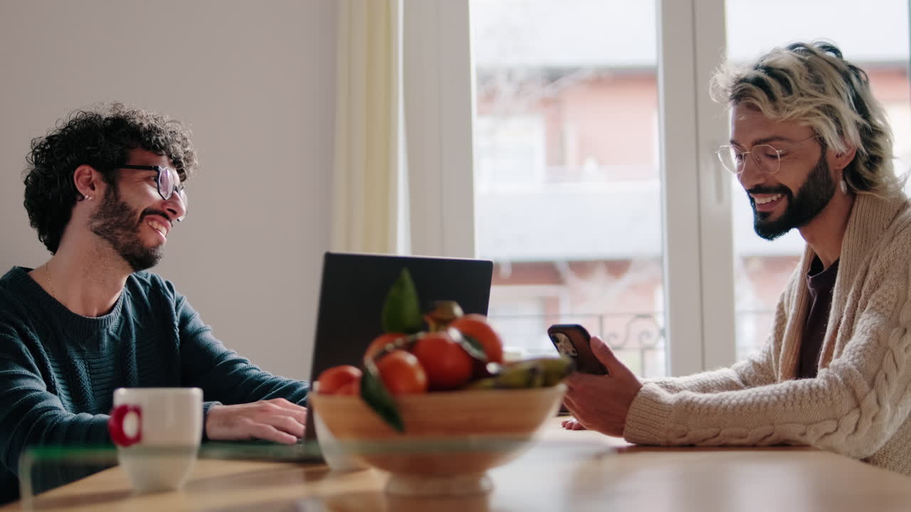 Gay Couple Working From Home Together