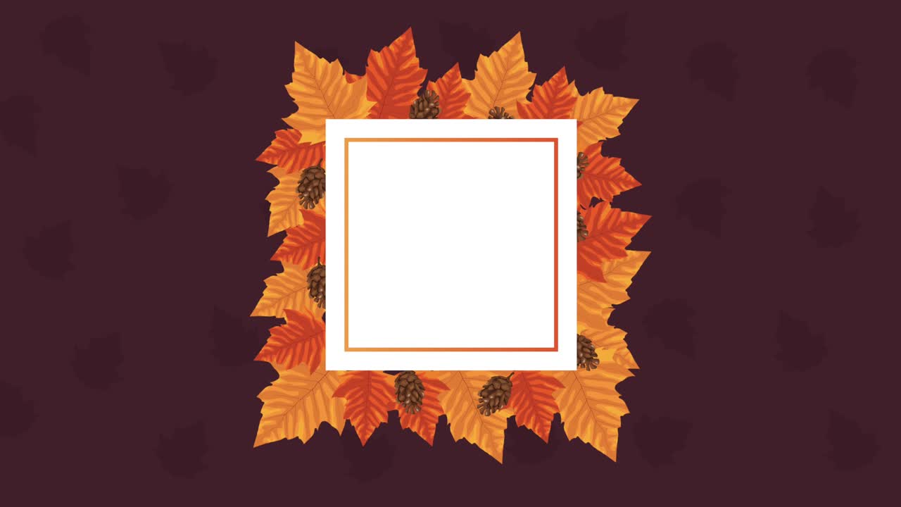 사각형 프레임에 잎을 가진 하늘 가을 애니메이션