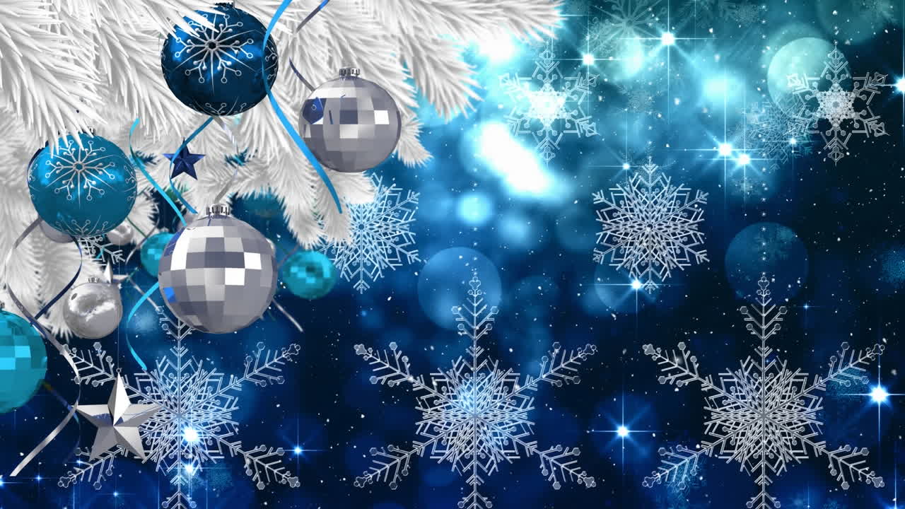 animación de la nieve cayendo sobre las bolas de navidad